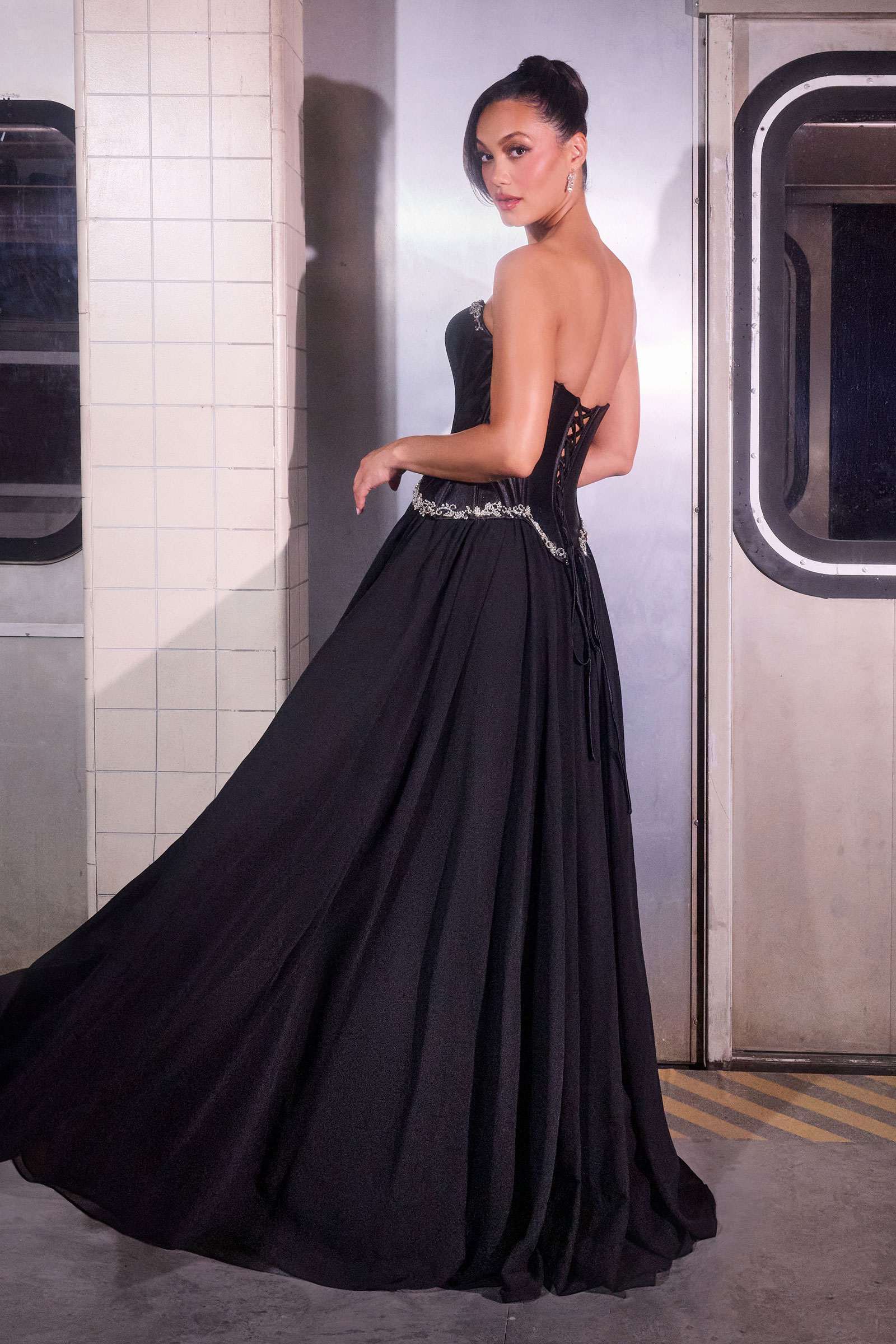 Ladivine CD668 Sculpted Satin Corset Bodice Timeless A-Line Ball Gown by DiscountDressShop