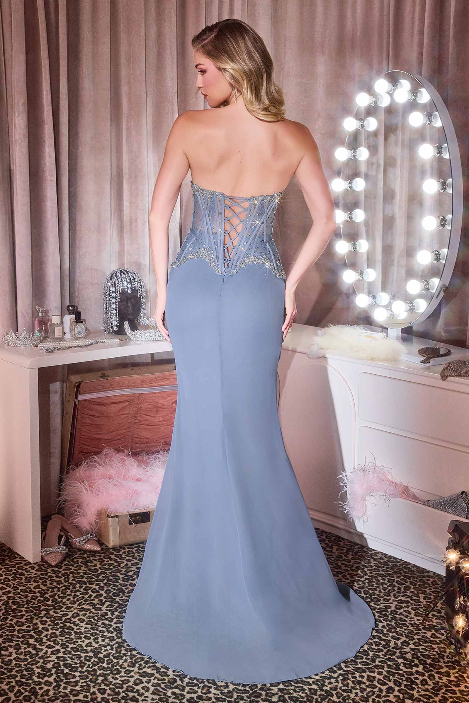 Ladivine CD669 Captivating Fitted Chiffon Gown with Leg Slit by DiscountDressShop