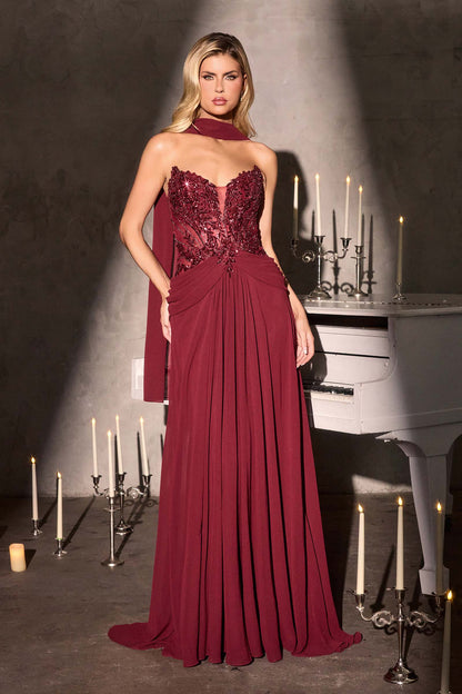Ladivine CD673 Captivating Strapless Flowy A-Line Gown by DiscountDressShop