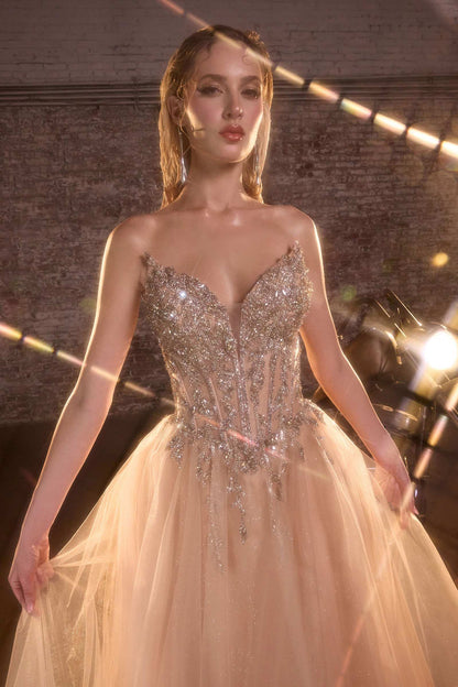 Ladivine CD721 Strapless A-Line Sweetheart Corset Bodice Formal Dress by DiscountDressShop