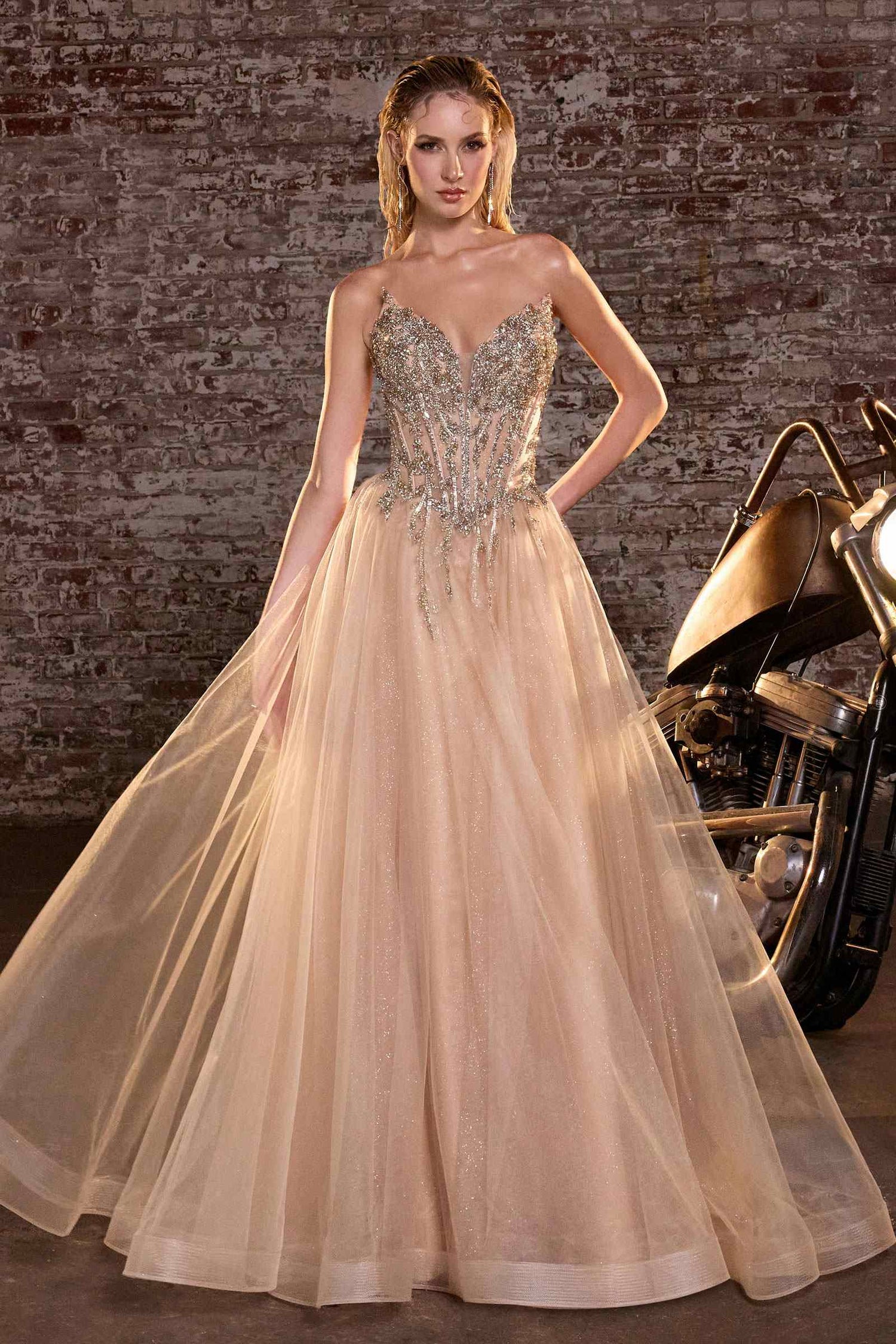 Ladivine CD721 Strapless A-Line Sweetheart Corset Bodice Formal Dress by DiscountDressShop