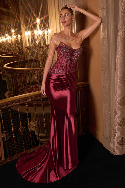 Ladivine CD725 Strapless Fitted Gown Scoop Neckline Crystal Lace by DiscountDressShop