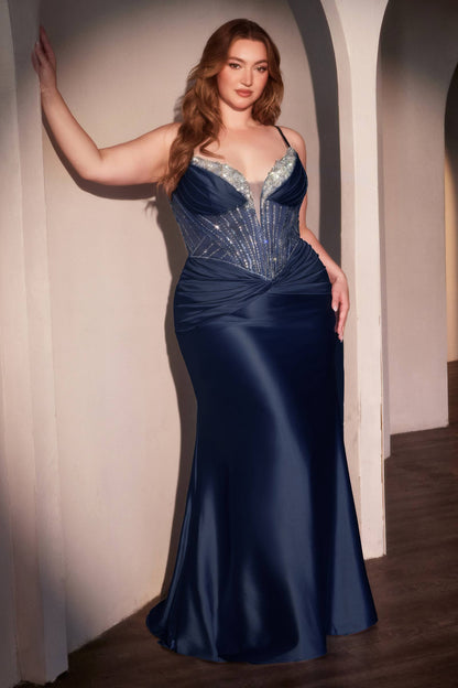 Ladivine CD752C Dress Fitted Satin Embellished Plus Size Gown by DiscountDressShop