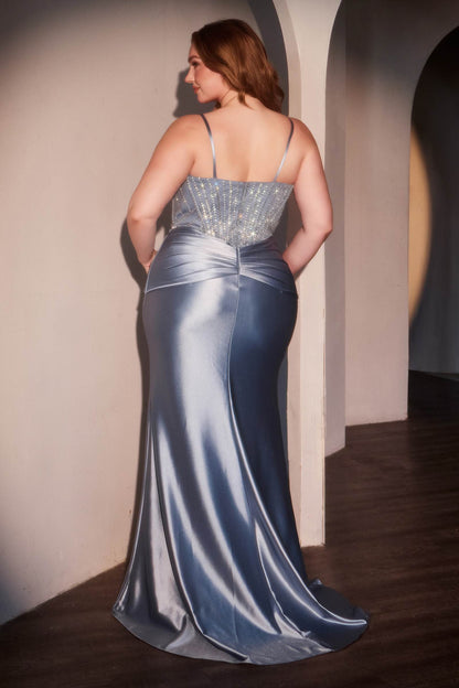 Ladivine CD752C Dress Fitted Satin Embellished Plus Size Gown by DiscountDressShop