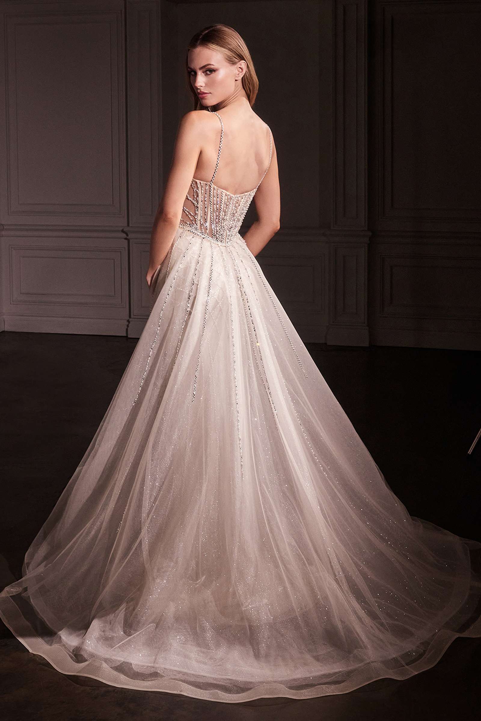 Ladivine CD763 Fit &amp; Flare Crystal Embellished Gown &amp; Overskirt by DiscountDressShop