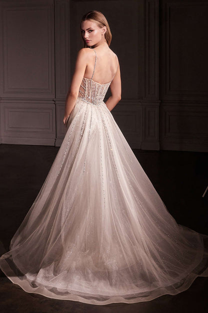 Ladivine CD763 Fit &amp; Flare Crystal Embellished Gown &amp; Overskirt by DiscountDressShop