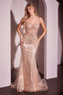 Ladivine CD764 Metallic Fitted Pearl & Crystal Dress by DiscountDressShop