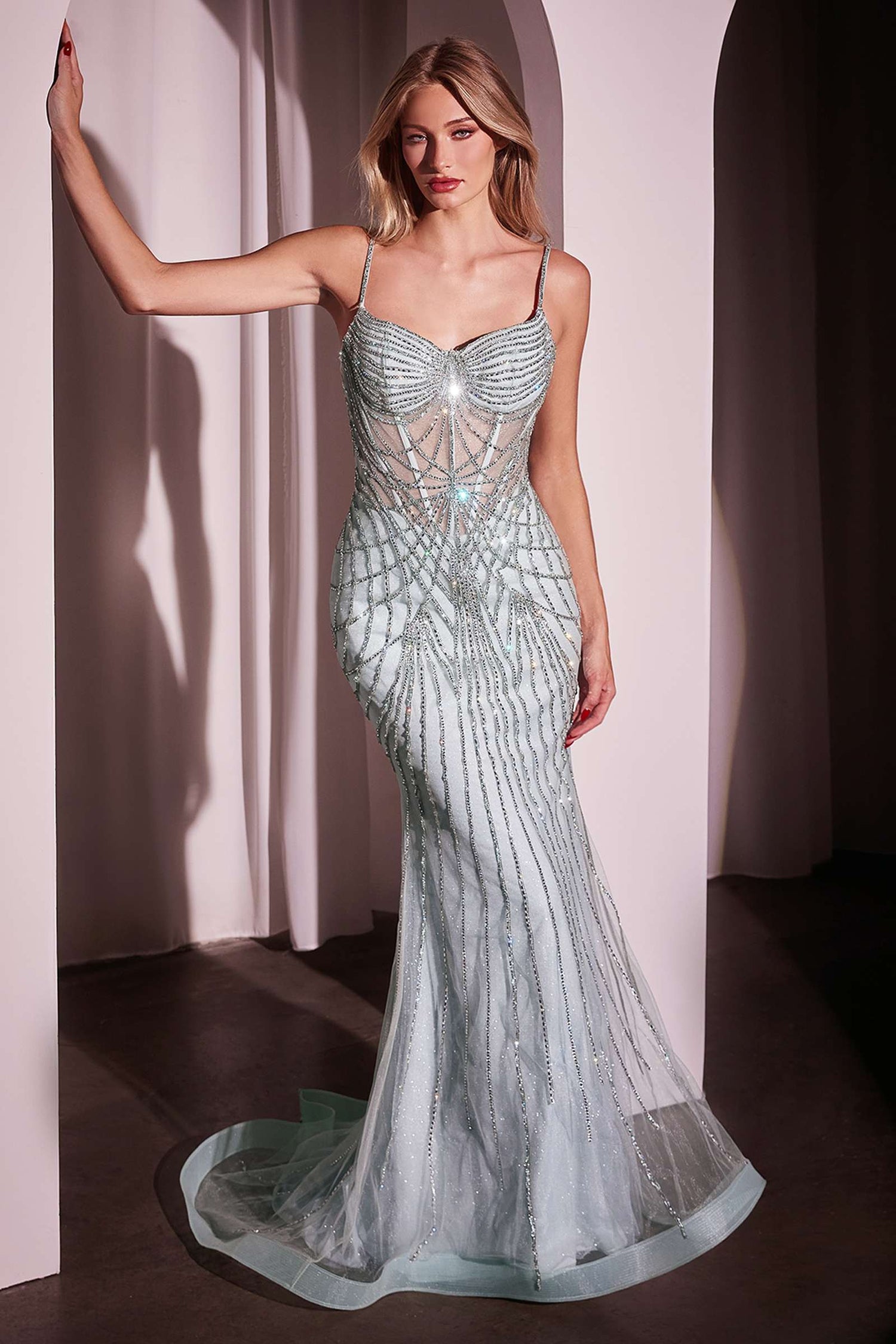 Ladivine CD766 Dress Fitted Pearl &amp; Crystal Prom Gown by DiscountDressShop