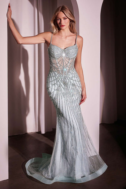 Ladivine CD766 Dress Fitted Pearl &amp; Crystal Prom Gown by DiscountDressShop