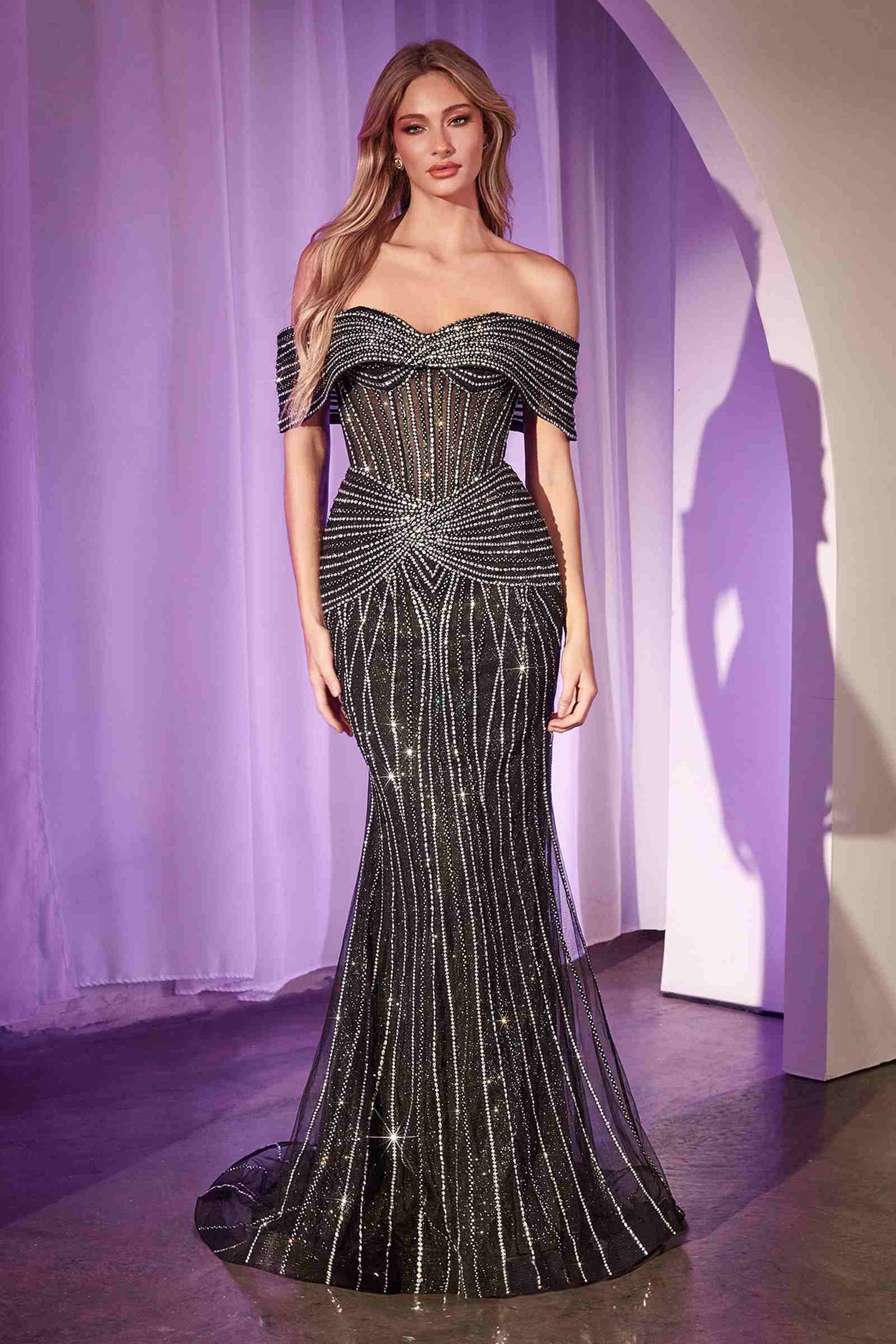 Ladivine CD785 Dress Strapless Crystal Embellished Fitted Gown by DiscountDressShop