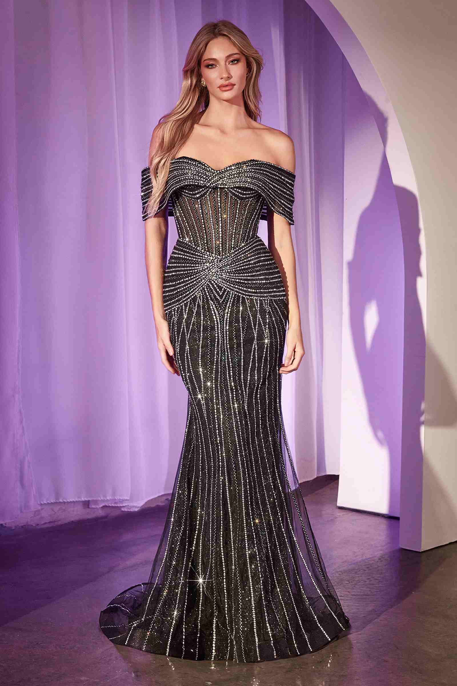 Ladivine CD785 Dress Strapless Crystal Embellished Fitted Gown by DiscountDressShop