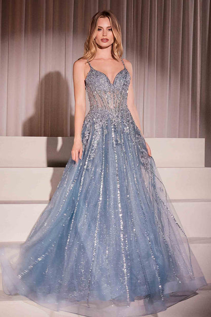 Ladivine CD786 Dress Crystal Embellished A-Line Tulle Gown by DiscountDressShop