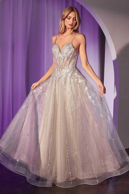 Ladivine CD786 Dress Crystal Embellished A-Line Tulle Gown by DiscountDressShop