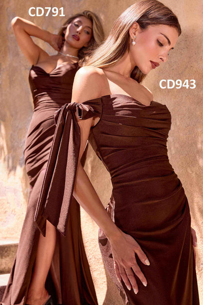 Ladivine CD791 Dress Strapless Stretch Satin Fitted Gown with Slit by DiscountDressShop
