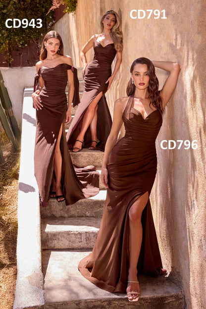 Ladivine CD791 Dress Strapless Stretch Satin Fitted Gown with Slit by DiscountDressShop