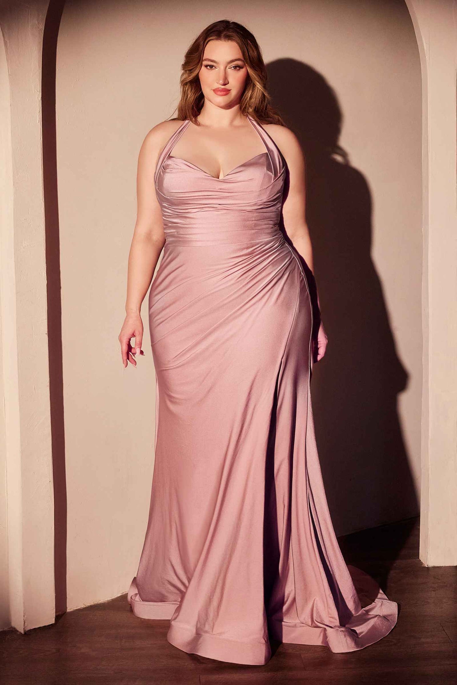 Ladivine CD796C Dress Stretch Satin Halter Fitted Curve Gown by DiscountDressShop