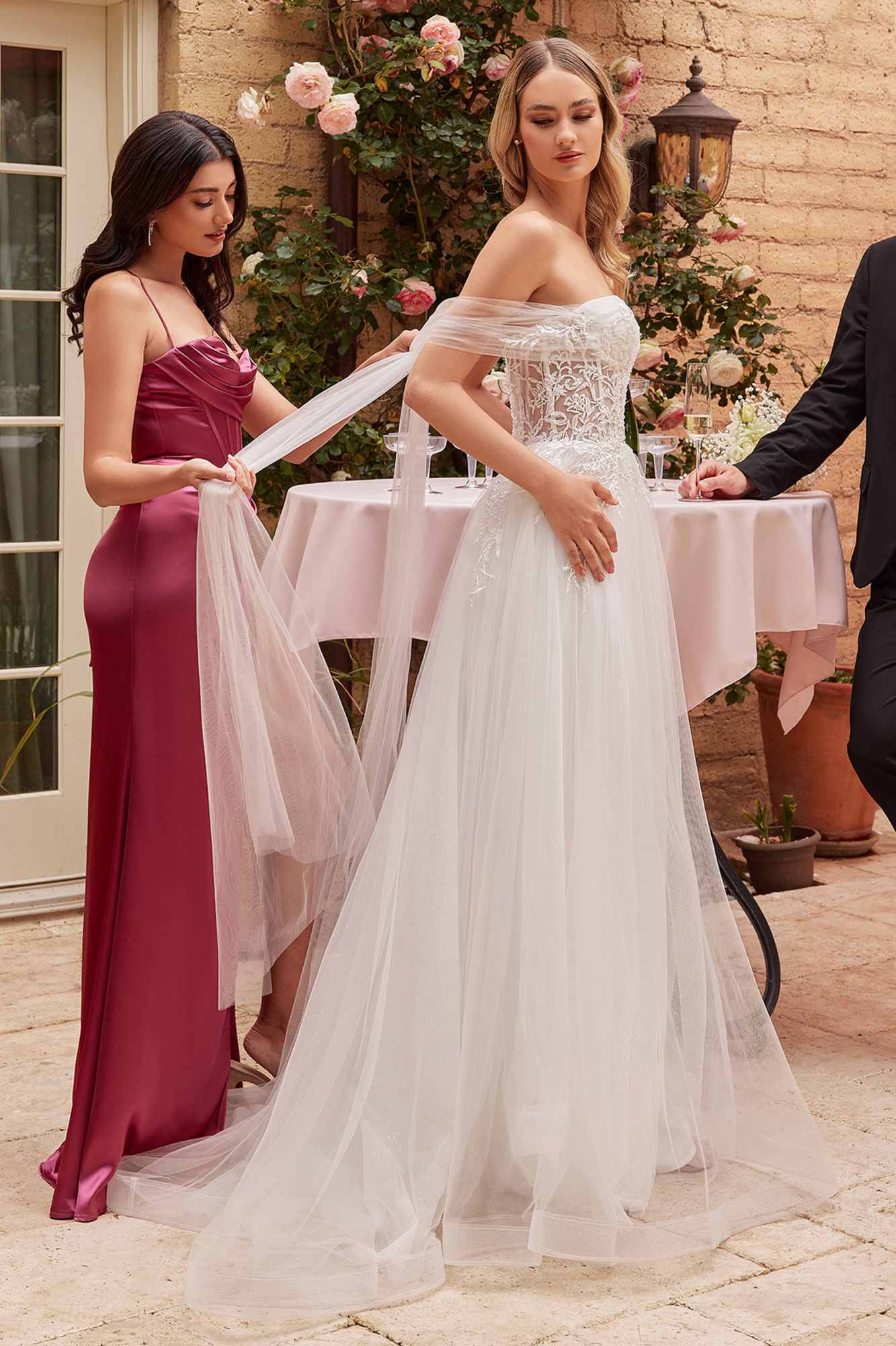 Ladivine CD827W Long Convertible Tulle Strap A-Line Wedding Ball Gown by DiscountDressShop