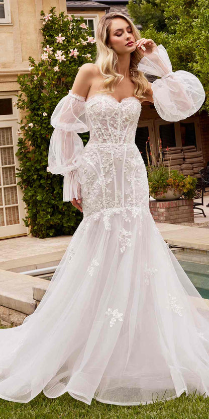 Ladivine CD858W Long Strapless Mermaid Dress Removable Sleeves by DiscountDressShop