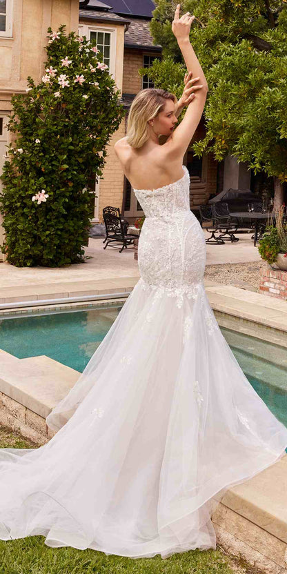 Ladivine CD858W Long Strapless Mermaid Dress Removable Sleeves by DiscountDressShop