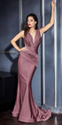 Cinderella Divine CD912 Fitted Jersey Gown Ruched Waistline Pleated Deep V-Neckline by DiscountDressShop