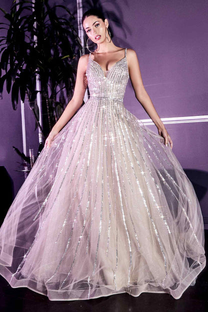 Cinderella Divine CD940 Stunning A-Line Ball Gown Glitter Tulle Long V-back by DiscountDressShop