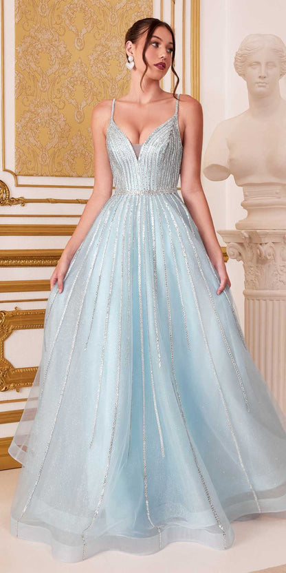 Cinderella Divine CD940 Stunning A-Line Ball Gown Glitter Tulle Long V-back by DiscountDressShop
