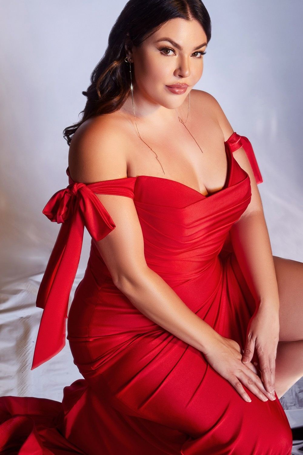 Cinderella Divine CD943 Long Fitted Stretch Jersey Formal Dress Off Shoulder by DiscountDressShop