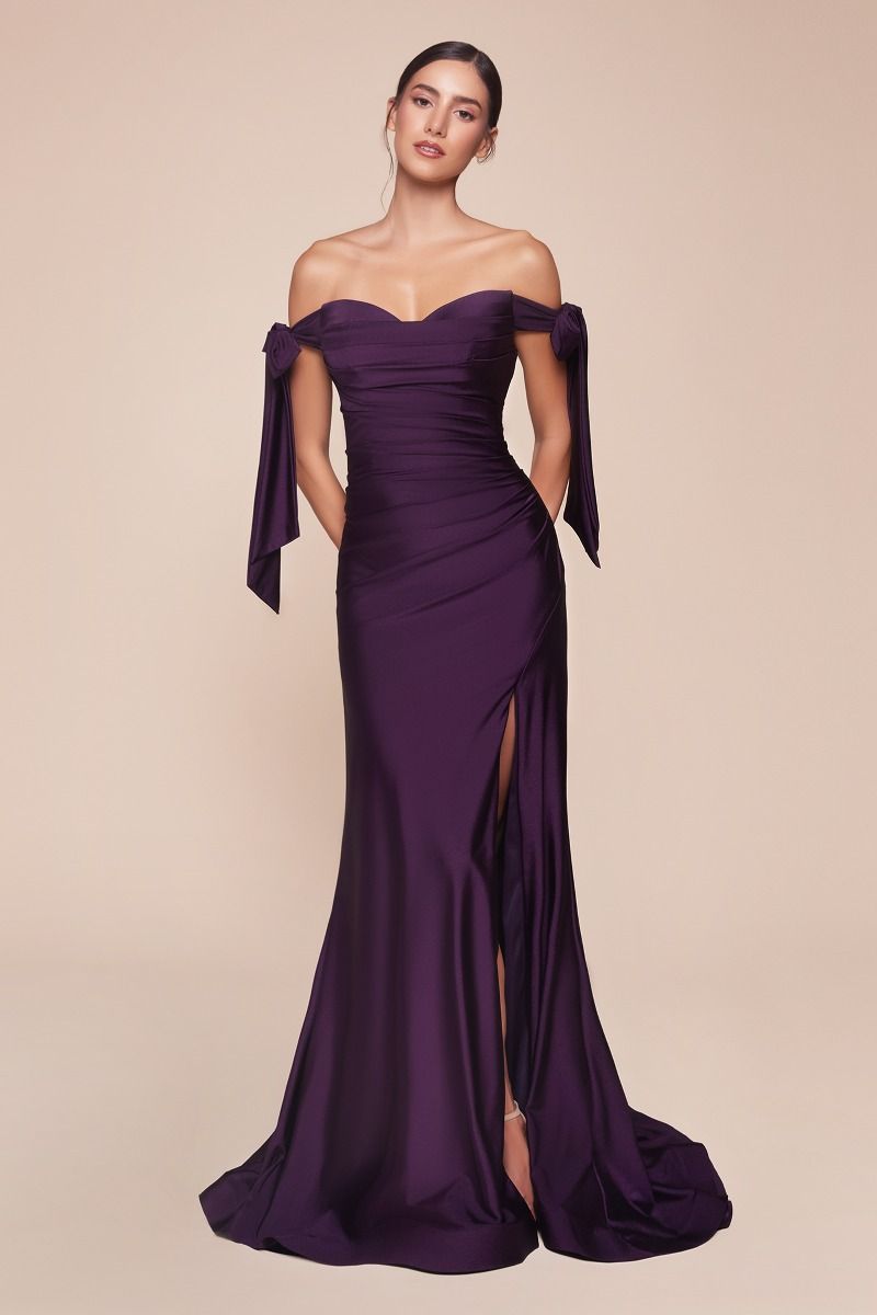 Ladivine CD943 Fitted Stretch Jersey Long Formal Dress Off Shoulder by DiscountDressShop