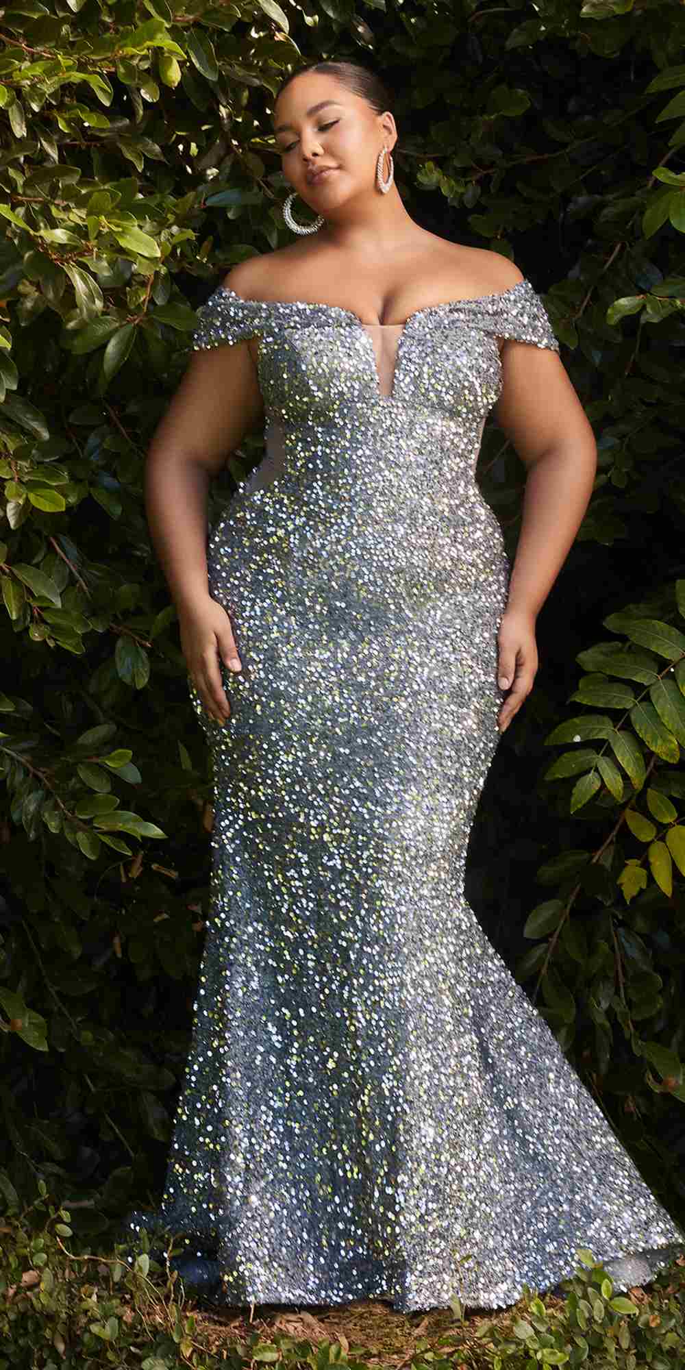 Cinderella Divine CD975 Long Off The Shoulder Sequin Mermaid Gown by DiscountDressShop