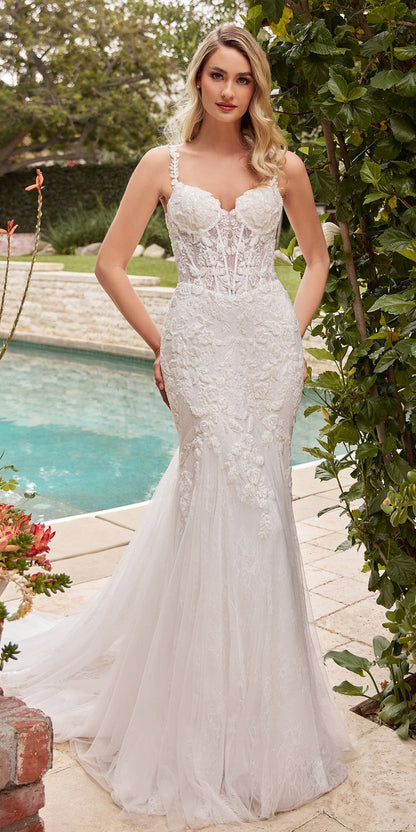 Ladivine CDS432W Mermaid Light Tulle Overlay Over Chantilly Lace Wedding Gown by DiscountDressShop