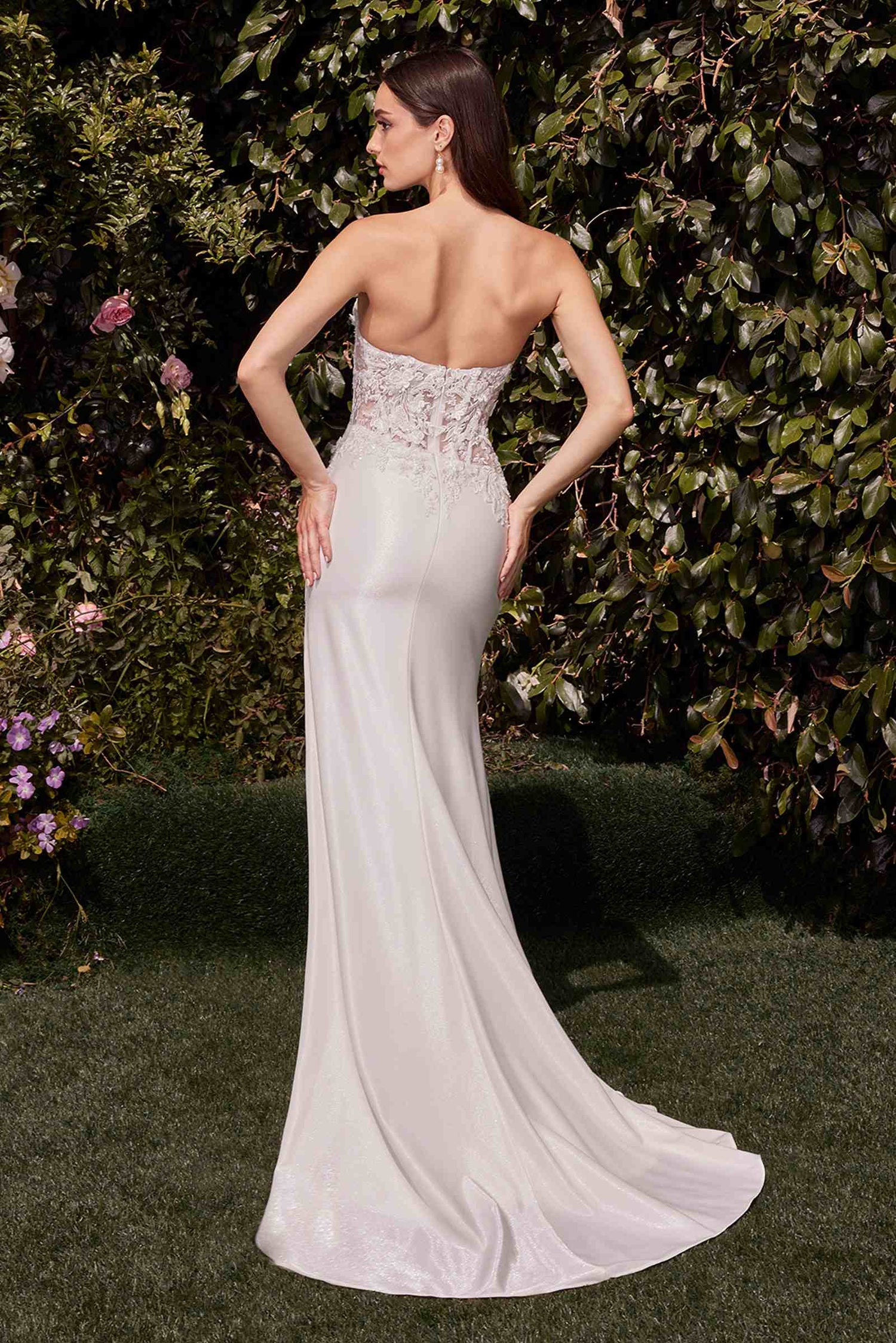 Ladivine CDS465W Long Strapless Lace Bodice Evening Dress by DiscountDressShop