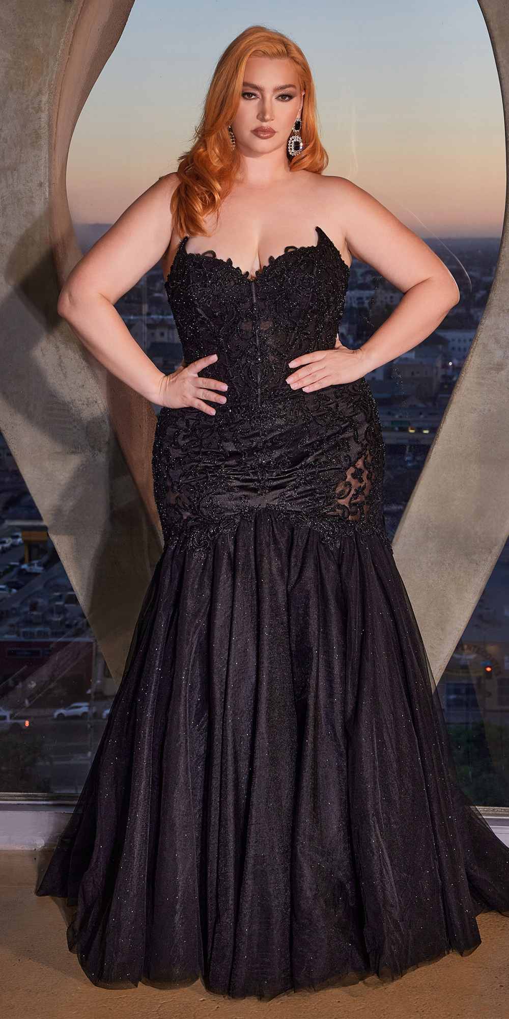 Ladivine CDS482 Long Fitted Strapless Lace and Tulle Mermaid Gown by DiscountDressShop