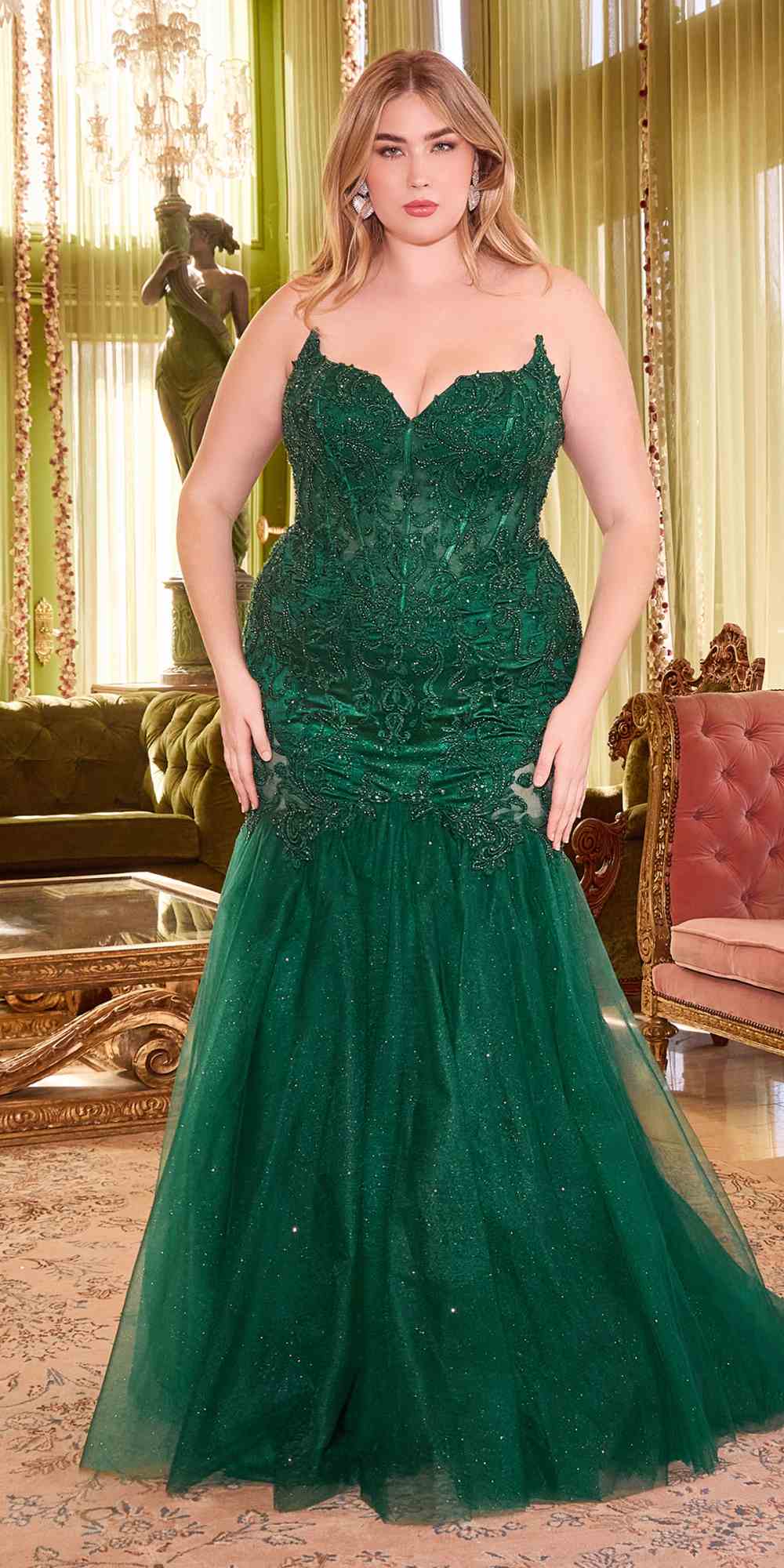 Ladivine CDS482 Long Fitted Strapless Lace and Tulle Mermaid Gown by DiscountDressShop