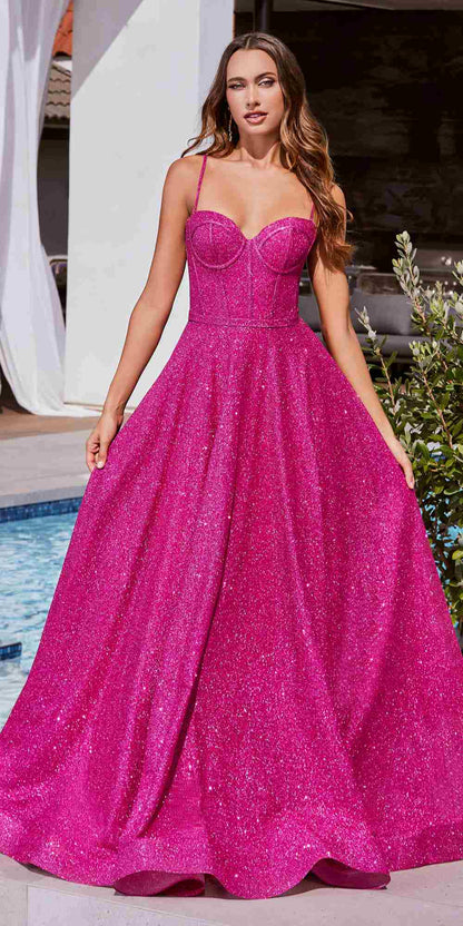 Ladivine CDS483 Long A-Line Sweetheart Glitter Ball Gown by DiscountDressShop