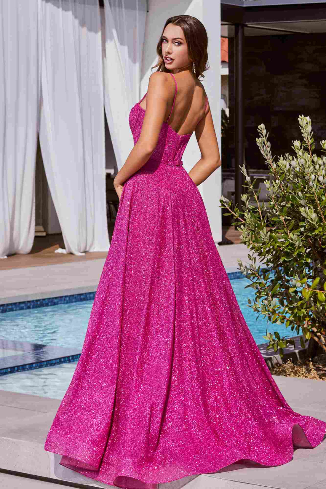 Ladivine CDS483 Long A-Line Sweetheart Glitter Ball Gown by DiscountDressShop