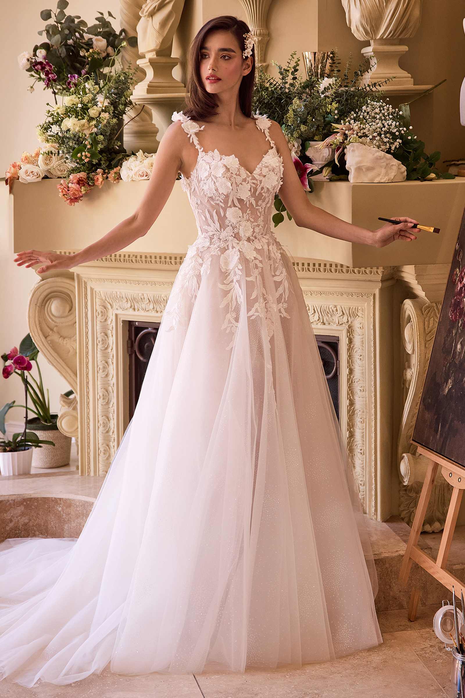 Ladivine CDS498W Lace Appliqued A-Line Tulle Wedding Dress by DiscountDressShop
