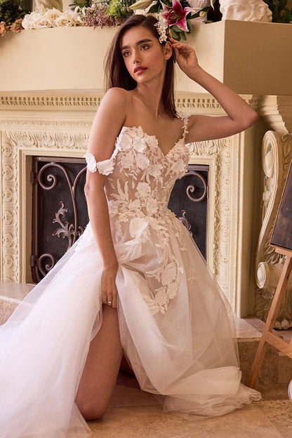 Ladivine CDS498W Lace Appliqued A-Line Tulle Wedding Dress by DiscountDressShop
