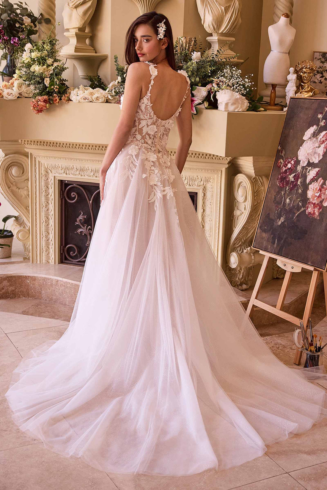 Ladivine CDS498W Lace Appliqued A-Line Tulle Wedding Dress by DiscountDressShop