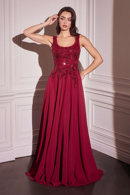 Ladivine CDS503 Dress Chiffon A-Line Beaded Lace Bodice Removable Cape by DiscountDressShop