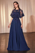 Ladivine CDS503 Dress Chiffon A-Line Beaded Lace Bodice Removable Cape by DiscountDressShop