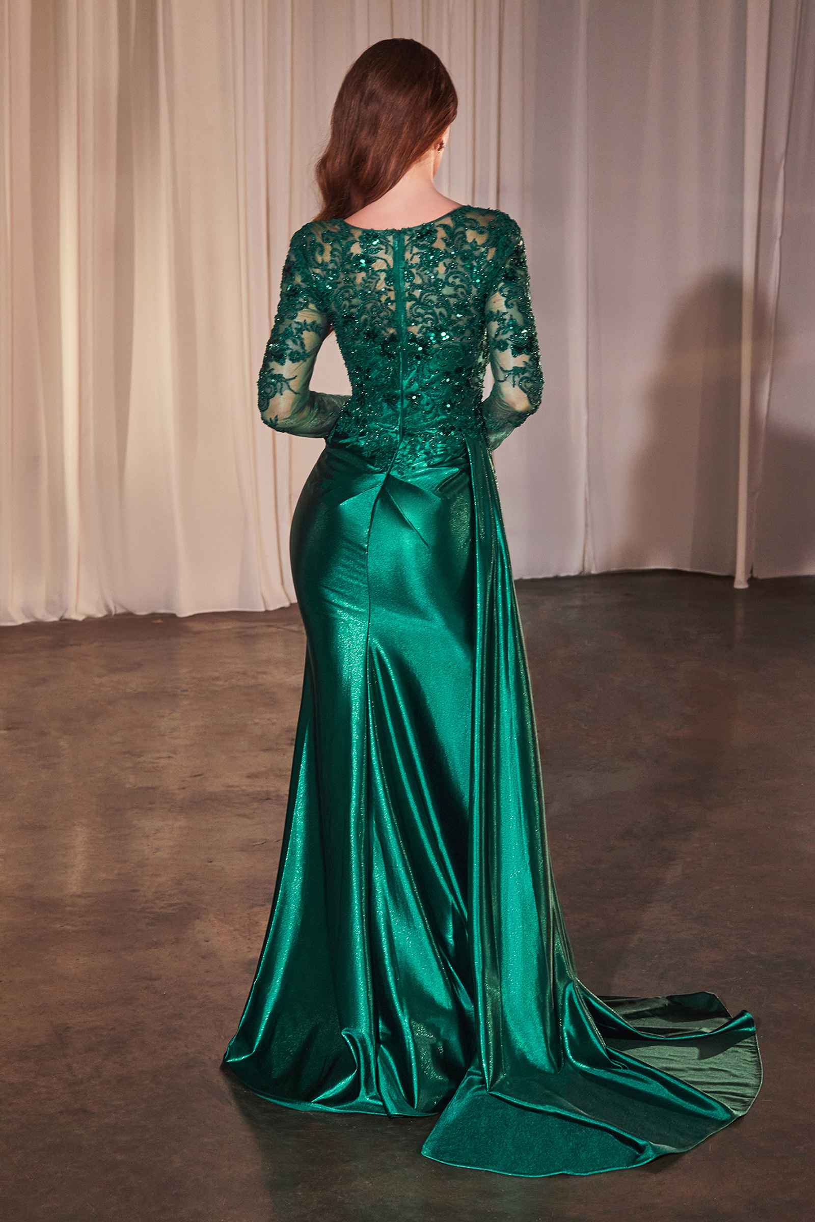 Ladivine CDS506 Dress Long Sleeve Lace &amp; Satin Fitted Gown by DiscountDressShop