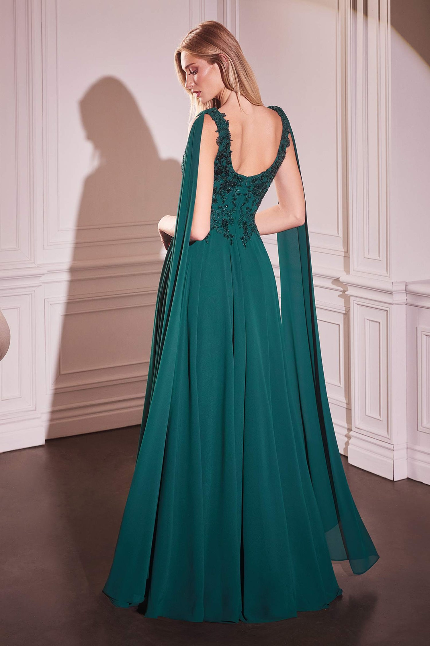 Ladivine CDS509 Dress Chiffon A-Line Gown &amp; Long Cape Sleeves by DiscountDressShop