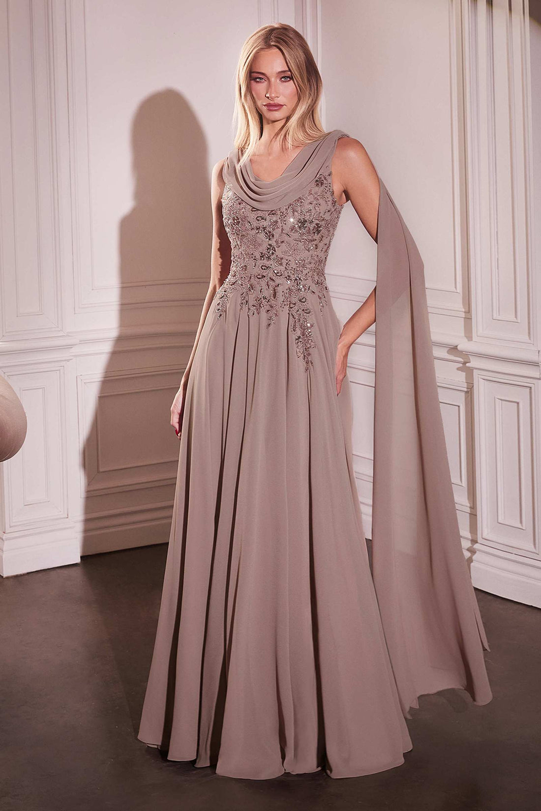 Ladivine CDS509 Dress Chiffon A-Line Gown &amp; Long Cape Sleeves by DiscountDressShop
