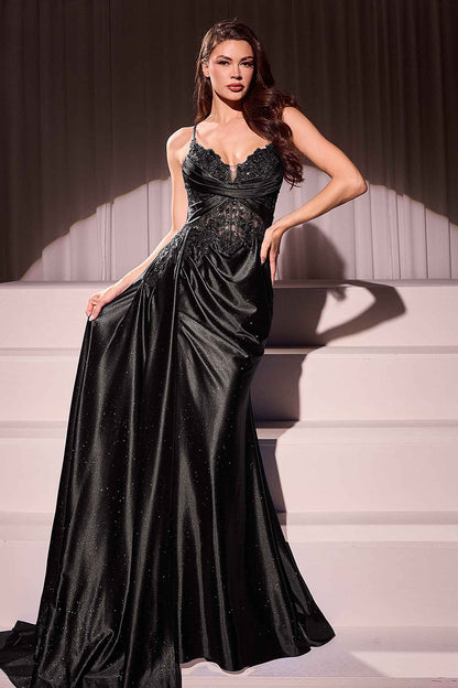 Ladivine CDS524 Dress Fitted Satin &amp; Lace Evening Gown by DiscountDressShop
