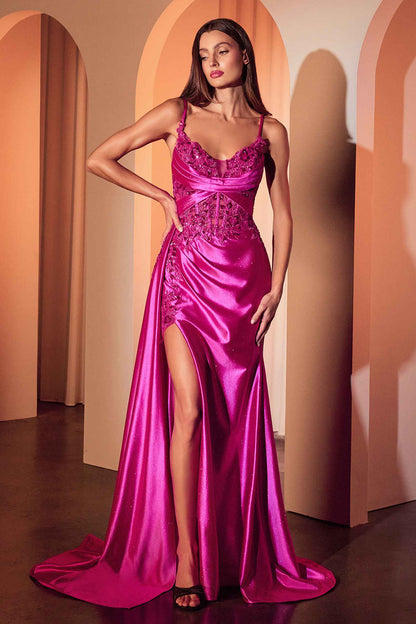 Ladivine CDS524 Dress Fitted Satin &amp; Lace Evening Gown by DiscountDressShop