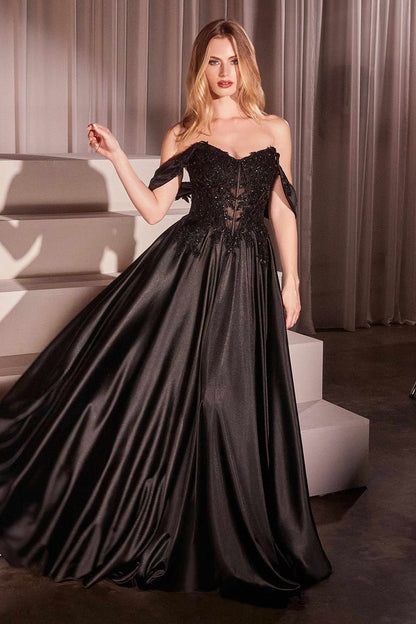 Ladivine CDS525 Dress Off The Shoulder Lace &amp; Satin A-Line Prom Gown by DiscountDressShop
