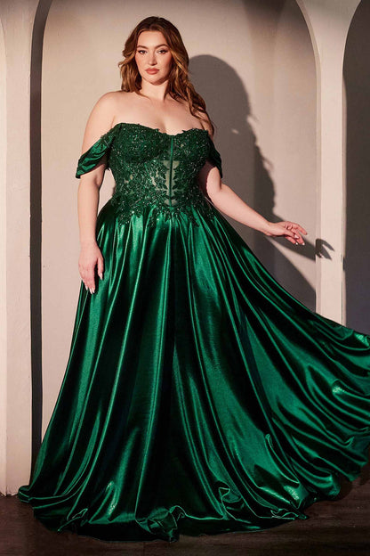 Ladivine CDS525 Dress Off The Shoulder Lace &amp; Satin A-Line Prom Gown by DiscountDressShop