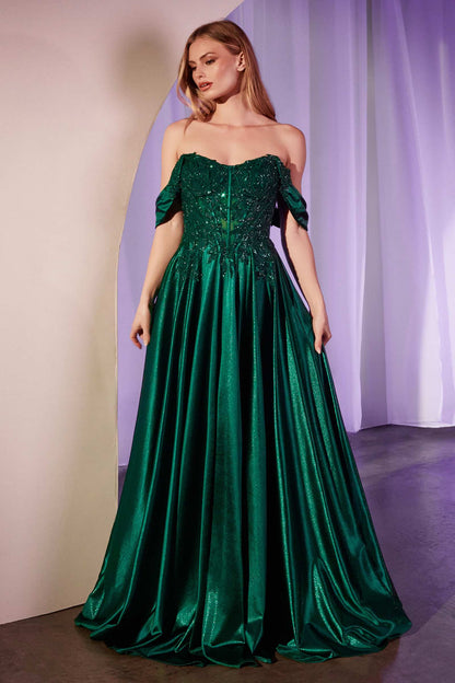 Ladivine CDS525 Dress Off The Shoulder Lace &amp; Satin A-Line Prom Gown by DiscountDressShop