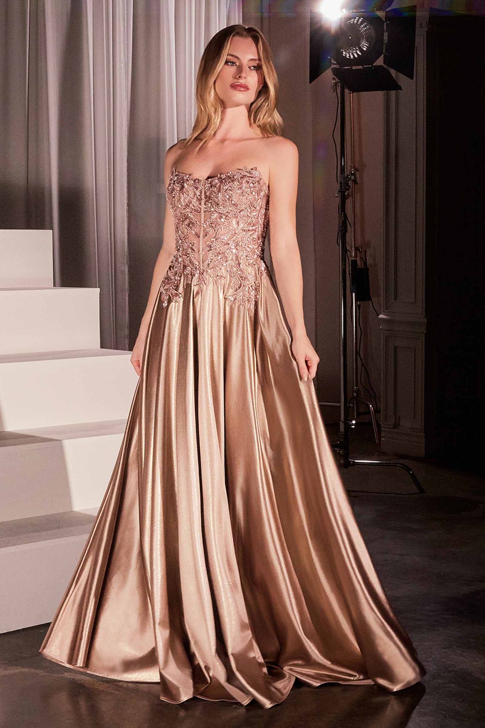 Ladivine CDS525 Dress Off The Shoulder Lace &amp; Satin A-Line Prom Gown by DiscountDressShop