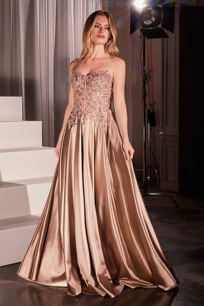 Ladivine CDS525 Dress Off The Shoulder Lace &amp; Satin A-Line Prom Gown by DiscountDressShop